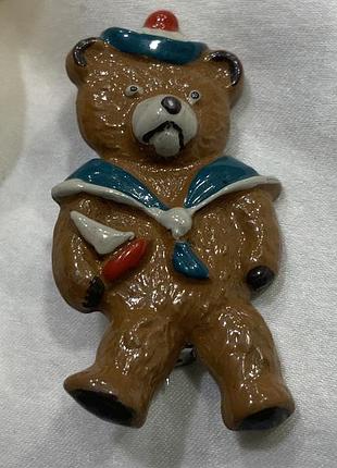 🧸⚓ мишка-моряк винтажная брошка мишка в бескозычке эмаль teddy bear sailor 1980-ти гг. ⚓🧸