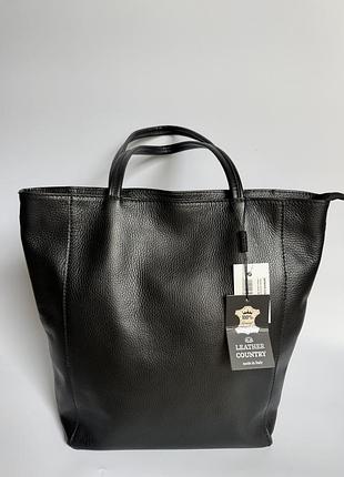 Жіночий шопер leather country з натуральної шкіри чорний