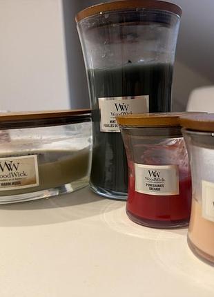 Свічки woodwick ароматичні у склі з дерев'яним гнітом