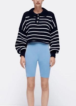 Zara в'язаний светр-поло у смужку  🤍