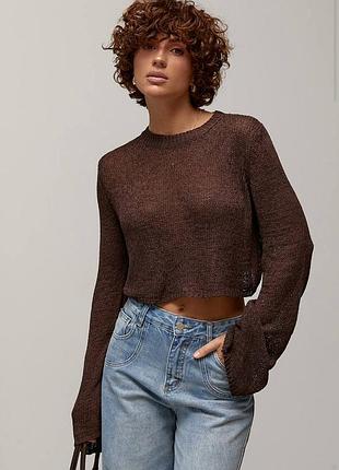В'язана укорочена кофтинка кроп-джемпер one size (s-l) нова / шоколад та блакитний