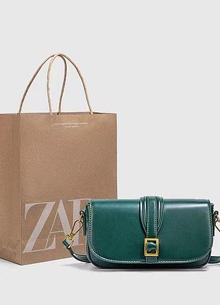 Сумка жіноча zara зелена 20х12х5 см поліуретан