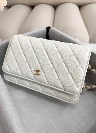 Біла в золоті  chanel woc wallet on chain із зернистої шкіри 19*12.1*3.2 коробка , пильник, картка