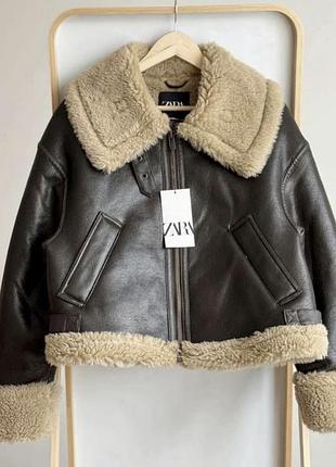 Дублянка жіноча zara авіатор коротка коричнева