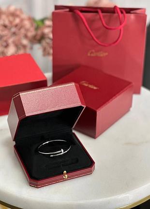 Браслет cartier juste un clou тоненький гвоздик  колір: біле золото   каміння: фіаніти  розміри : 17 в позолоті , проба позолоти au750