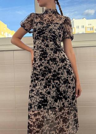 Сукня міді miss selfridge чорна з квітковим принтом, розмір xs-s