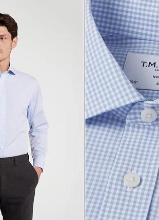 Чоловіча сорочка t.m.lewin slim fit у блакитну клітинку з бавовни