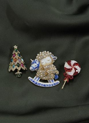Брошки набір новорічний #11 баранчик цукерка ялинка біжутерія подарунки прикраси овечка