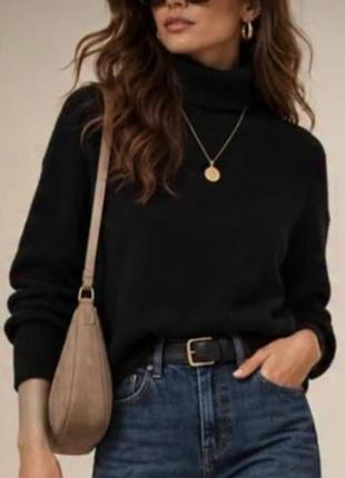 Светр з горловиною 100% кашемір m-l чорний колір