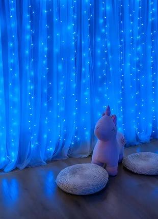 Гирлянда штора светодиодная led 3x2 м синяя от usb