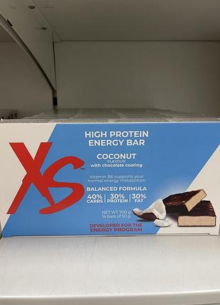 Спортивний батончик xs high protein energy bar кокос 14 шт по 50 г