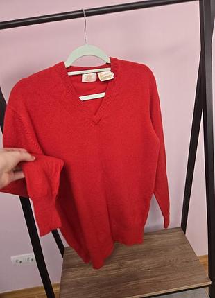 Червоний кашеміровий светр wollen keller zurich з v-вирізом (100% cashmere)