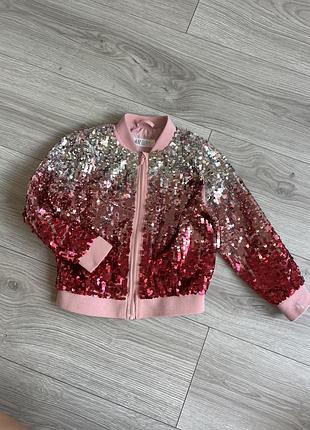 Дитячий бомбер h&m з паєтками, сріблясто-рожевий, 110 см