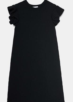 Zara черное вязаное платье мини с воланами