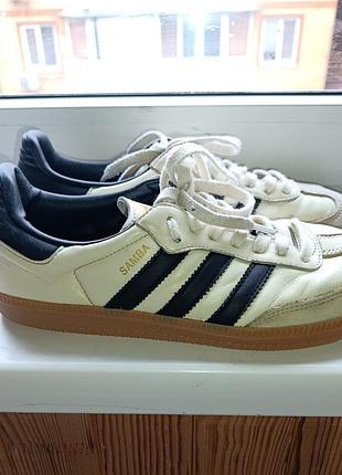 Шкіряні кросівки кеди adidas samba og cream white (id0478) оригінал