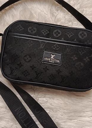 Сумка louis vuitton чорна текстильна через плече