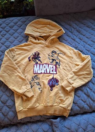Світшот для хлопчика marvel жовтий з капюшоном 134 см