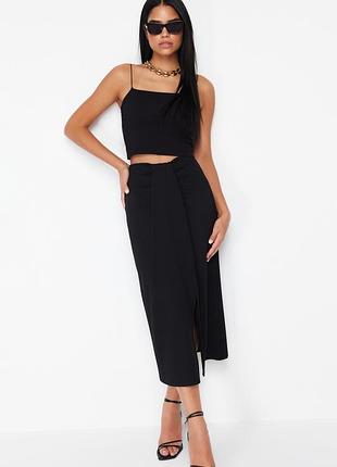Спідниця міді жіноча zara чорна з розрізом