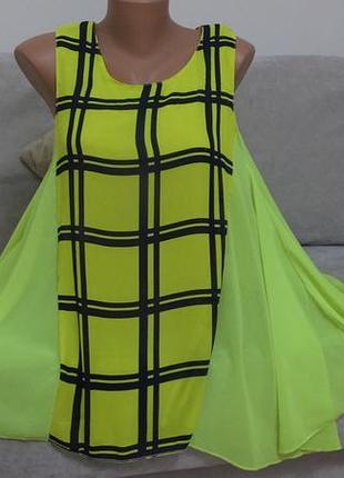 Яркое неоновое мини платье блуза туника в клетку