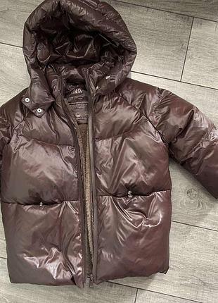 Куртка zara дитяча стьобана з капюшоном коричнева