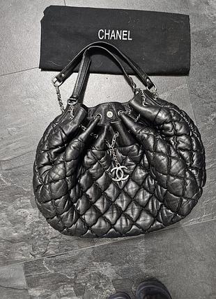 Жіноча шкіряна сумка chanel хобо стьобана чорна