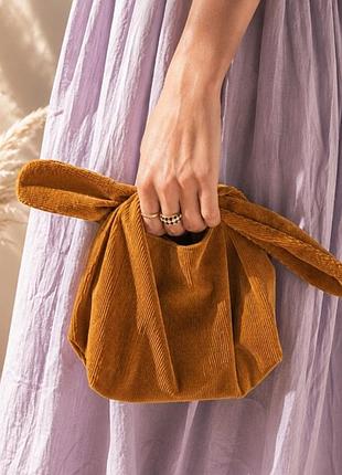 Вельветовая сумочка / косметичка merit signature bag (горчичная / завязывается узлом)