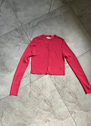 Жіночий кардиган zara рожевий в рубчик на ґудзиках