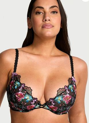 Бюстгальтер жіночий victoria's secret чорний з квітковою вишивкою