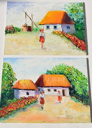 Диптих українське село, розмір кожної картини: 24 × 18 см