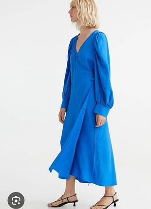 Сукня міді жіноча h&m синя на запах з довгими рукавами-буфами