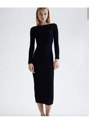 Черное миди платье в рубчик zara