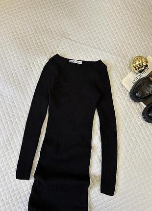 Черное миди платье в рубчик zara 5
