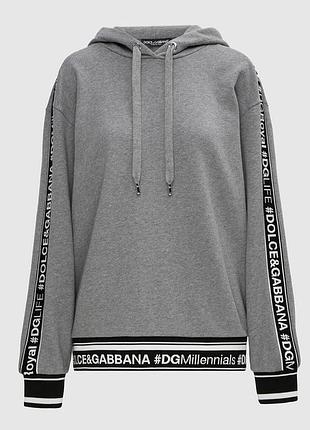 Худі dolce & gabbana сіре з брендованими стрічками