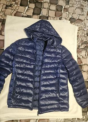 Жіноча стьобана куртка canada goose синя дута з капюшоном
