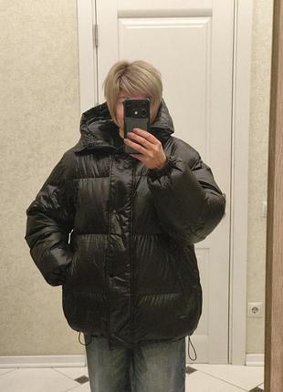 Куртка-пуховик h&m оверсайз чорна зимова