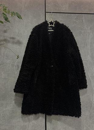 Пальто жіноче zara тедді чорне