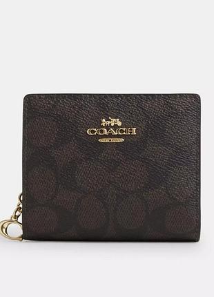 Компактний жіночий гаманець coach snap wallet in signature canvas gold walnut black