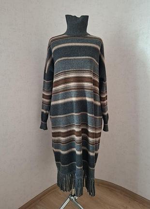 В’язана вовняна сукня-міді оверсайз weekend max mara в смужку з бахромою