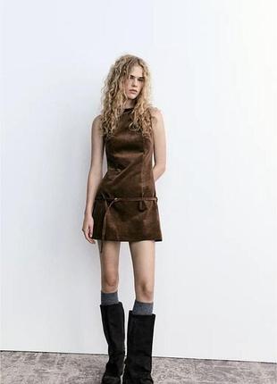 Коротка вельветова сукня zara з поясом