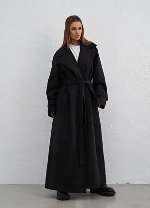 Пальто жіноче oversize чорне оверсайз на запах довге
