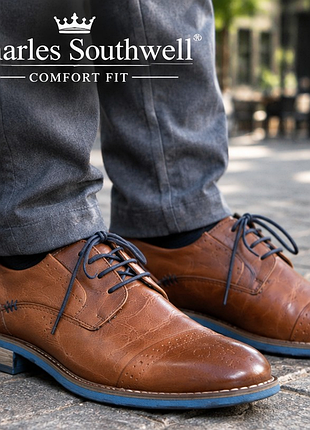 Чоловічі шкіряні туфлі charles southwell comfort fit 42 — коричневі дербі, британський стиль, устілка 28 см