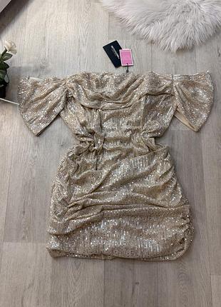 Коротка сукня prettylittlething золотиста з паєтками розмір xxl