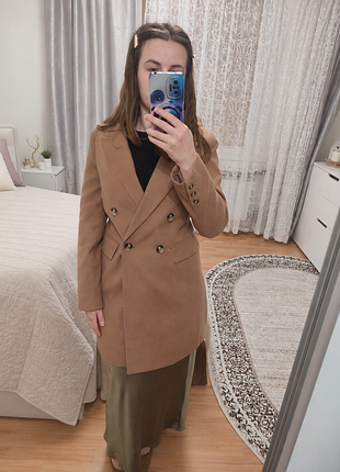 Жіноче двобортне пальто topshop кольору кемел