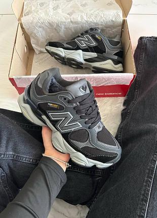Кроссовки женские мех влагозащиты new balance 9060 dark grey black cordura