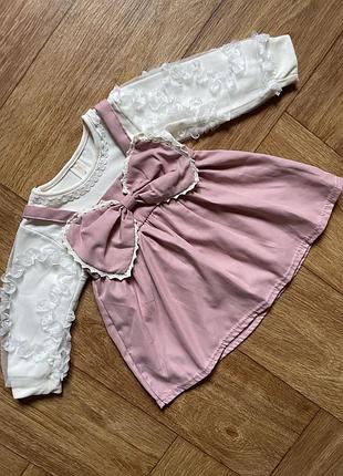 Сукня для дівчинки ошатна з бантом 🎀 та мереживом ✨, 86 розмір (12-18 міс)