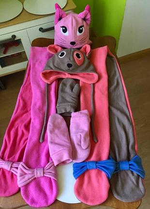 Лот из 2-х теплых флисовых комплектов artnest для девочек 9-11 лет: кошечка и песик