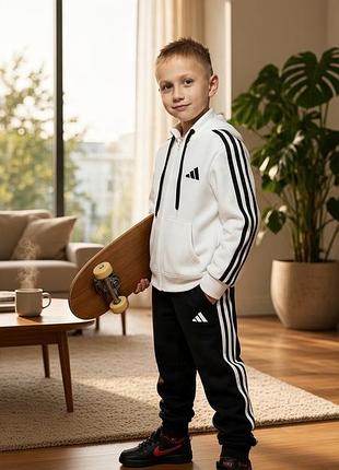 Спортивний костюм дитячий утеплений adidas худі на блискавці та штани