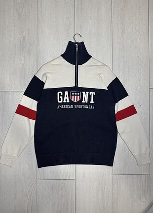 Оригінальний чоловічий светр gant stripe graphic half zip sweater (retro)