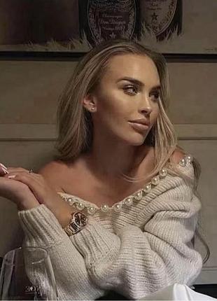 🖤нежный укороченный свитер zara с жемчужинами/пушистый кроп-свитер с v-вырезом🖤