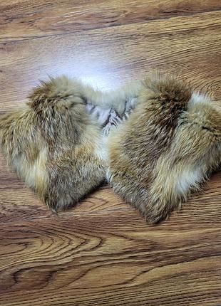 Натуральный меховой воротник из лисы, пышный, рыже-бежевый, 30×12 см